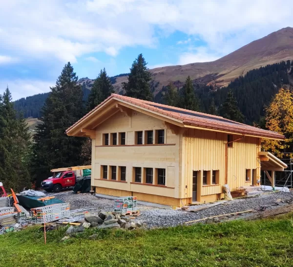 Aufrichten, Bauphase, Baudienstleistung, Planung Truberholzhaus, Ersatzneubau, Wohnhaus, Einfamilienhaus, im grünen in Launen